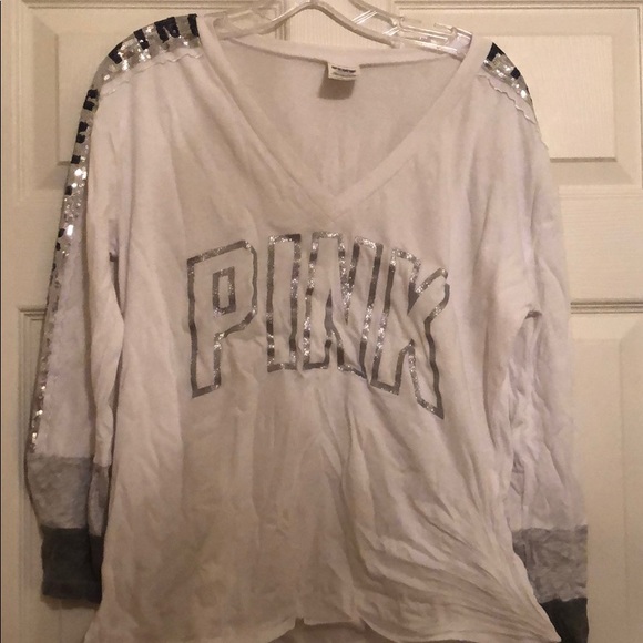 PINK Victoria's Secret Tops - Pink white long sleeve with bling